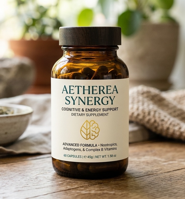 Aetherea Synergy bottle illustration with label text